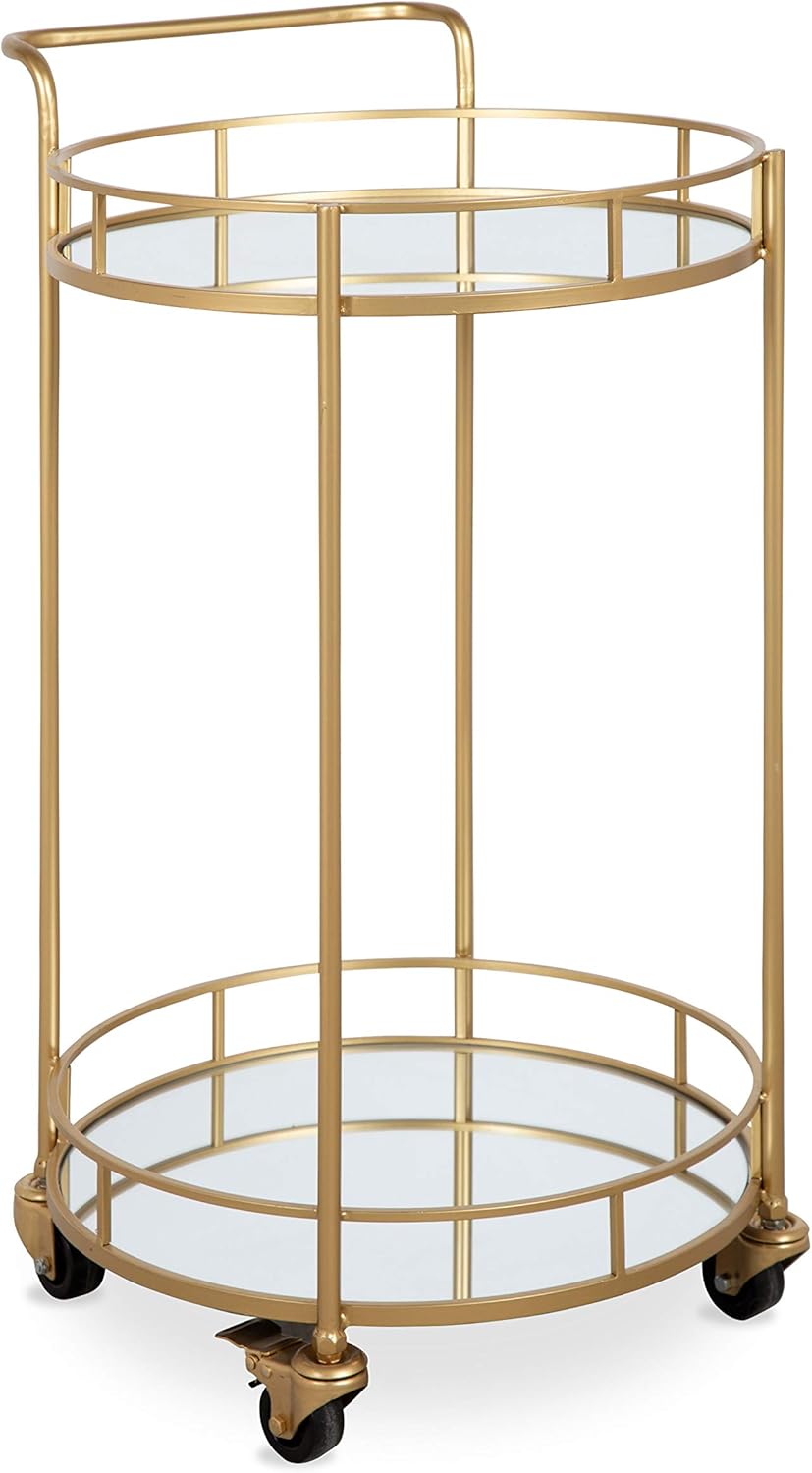 Metal and Glass Bar Cart, Glam Gold Finish B672582