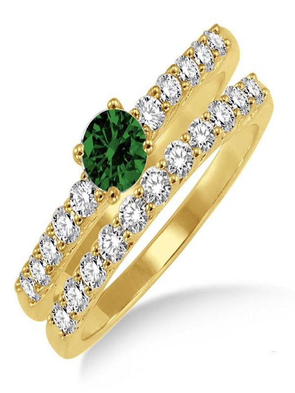 1.5 Carat Emerald & Diamond Bridal Set on 10k Yellow Gold Q271