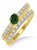 1.5 Carat Emerald & Diamond Bridal Set on 10k Yellow Gold Q271
