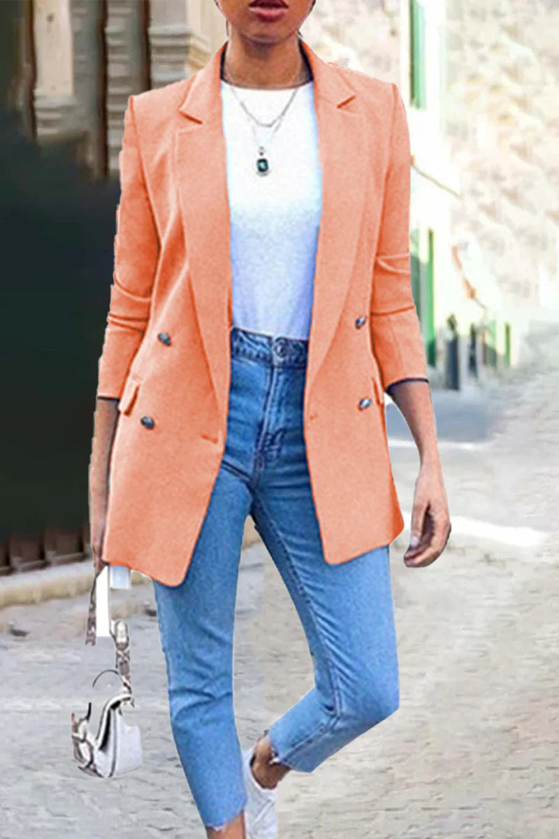 Solid Patchwork Turndown Collar Outerwear B5718