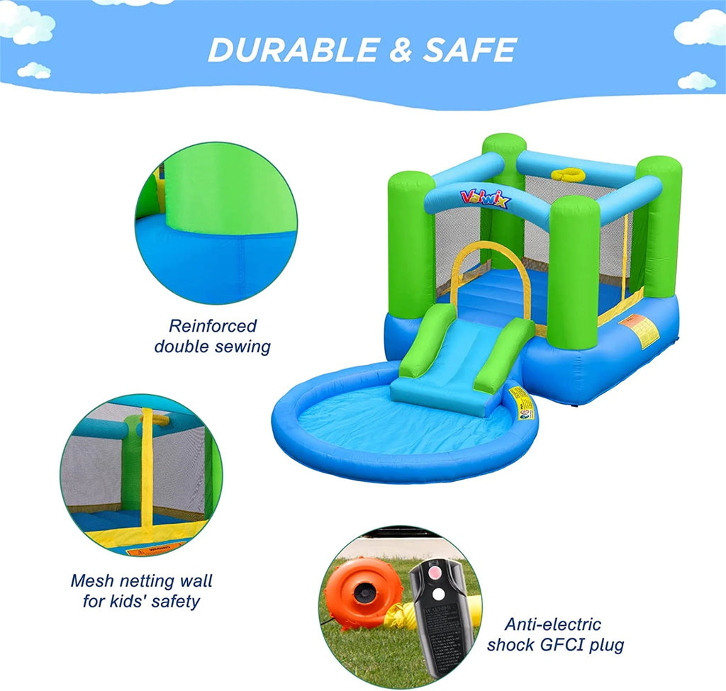 Inflatable Bounce House with Blower, Waterslide & Pool C782