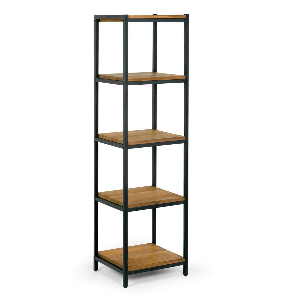 Brown Pine Wood Shelf Etagere Bookcase with Metal Frame E59414