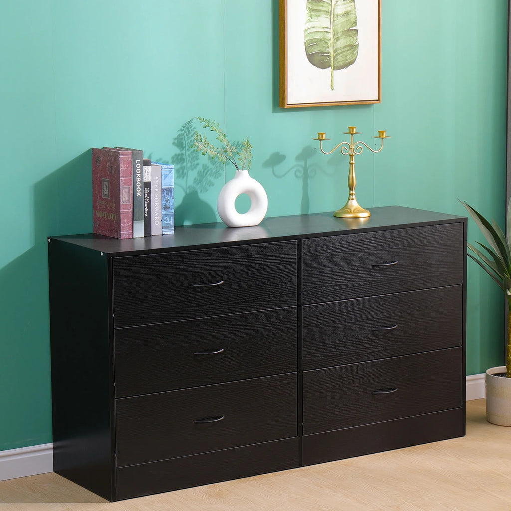 Black 6 Drawer Wood Dresser C117047
