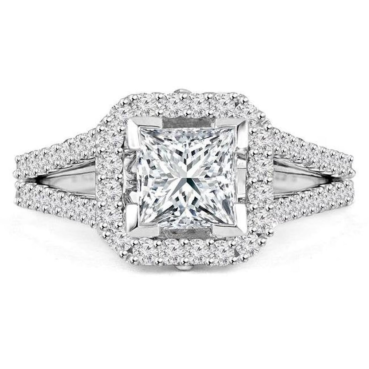 Princess Diamond Radiant Halo Engagement Ring in 14K White Gold - Size 7 S7306