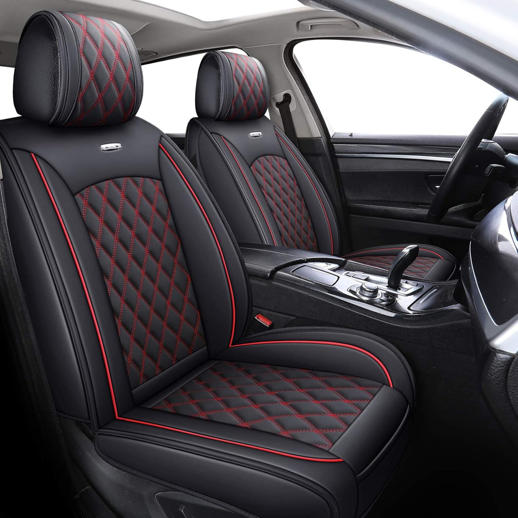 Black-White Waterproof Leather Car Front Seat Covers (2 PCS Front) D443170