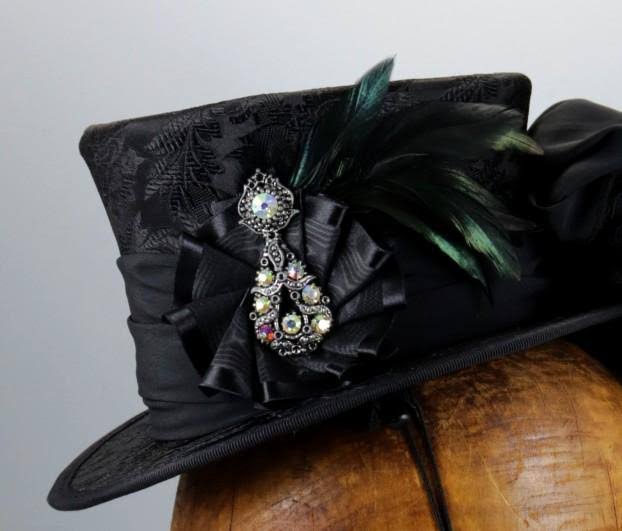 Black Brocade Mini Top Hat J30769
