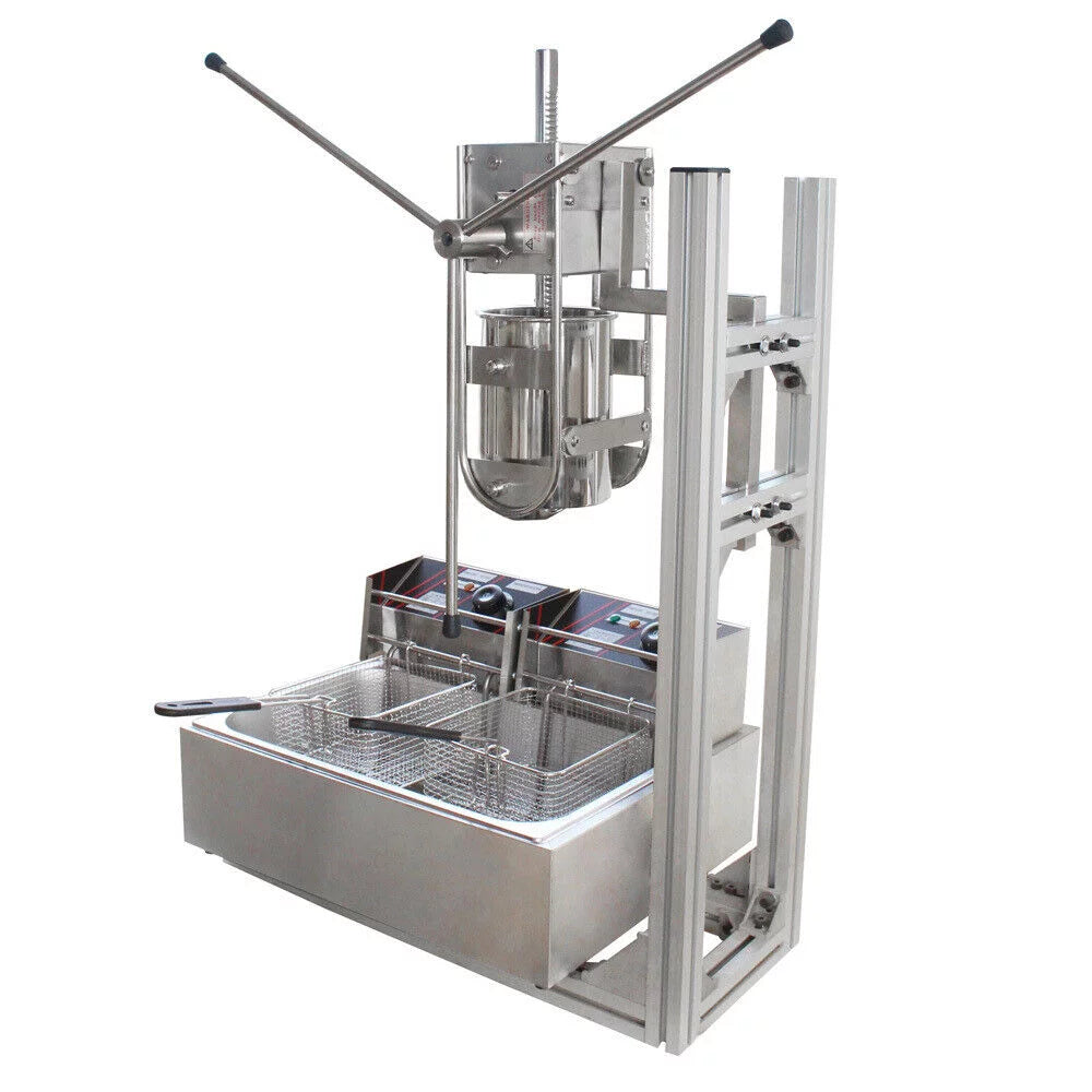 Manual Stainless Steel Vertical Sausage Stuffer with Fryer 2 in 1 Sausage Maker Spanish Churro Maker 12L Fryer C971