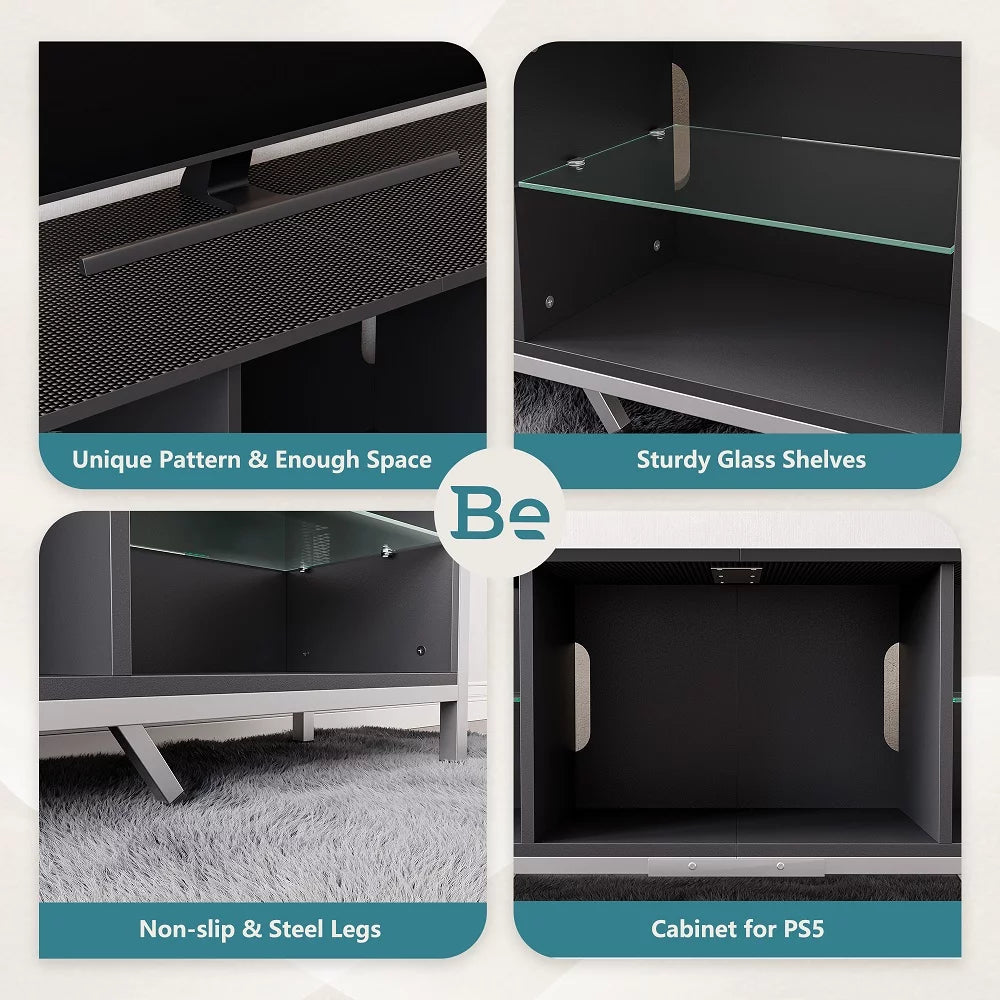 Black TV Stand with LED Lights V586637