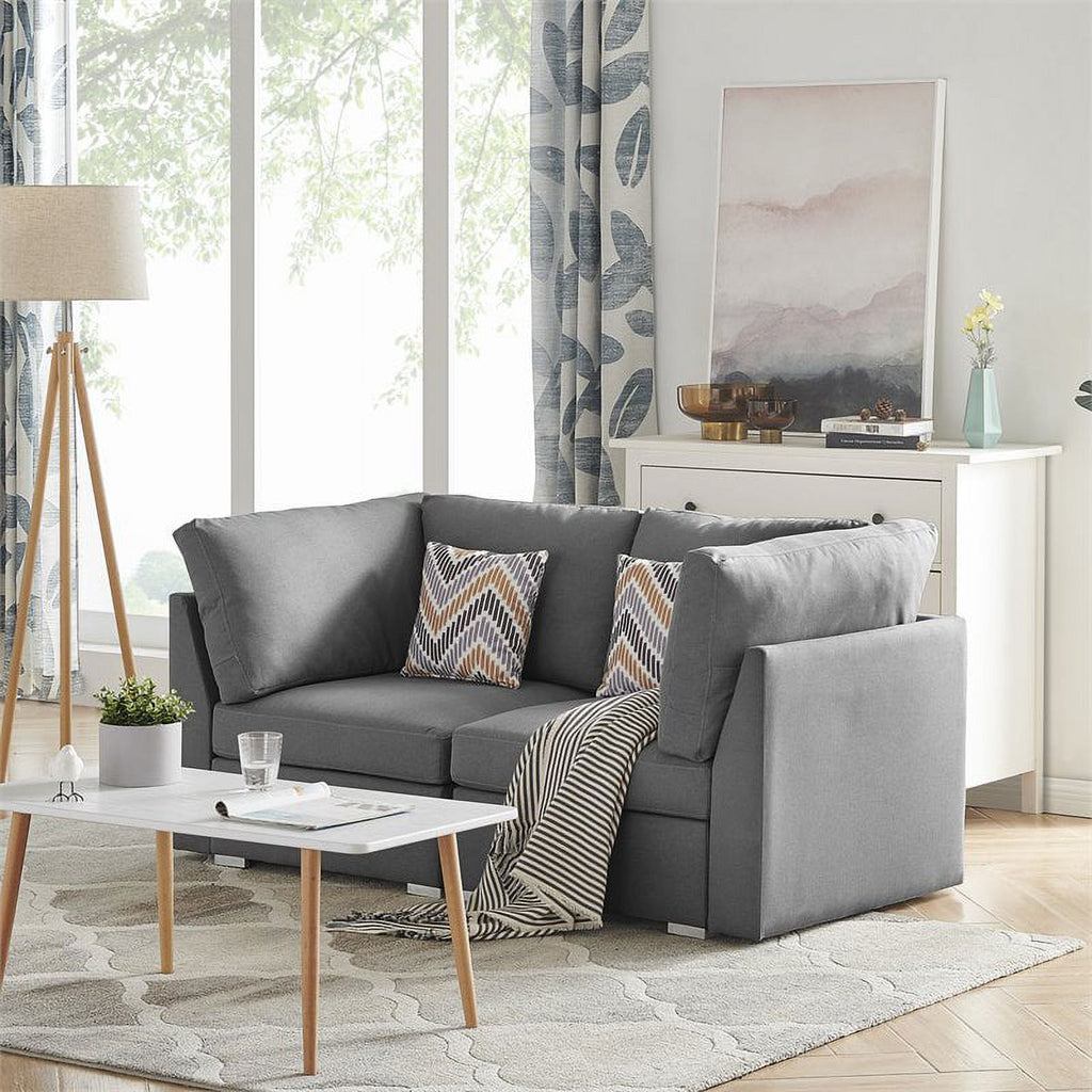 Gray Linen Fabric Loveseat Couch with Pillows T548