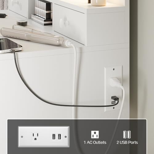 White Vanity Desk with Lighted Mirror and Charging Station T51965