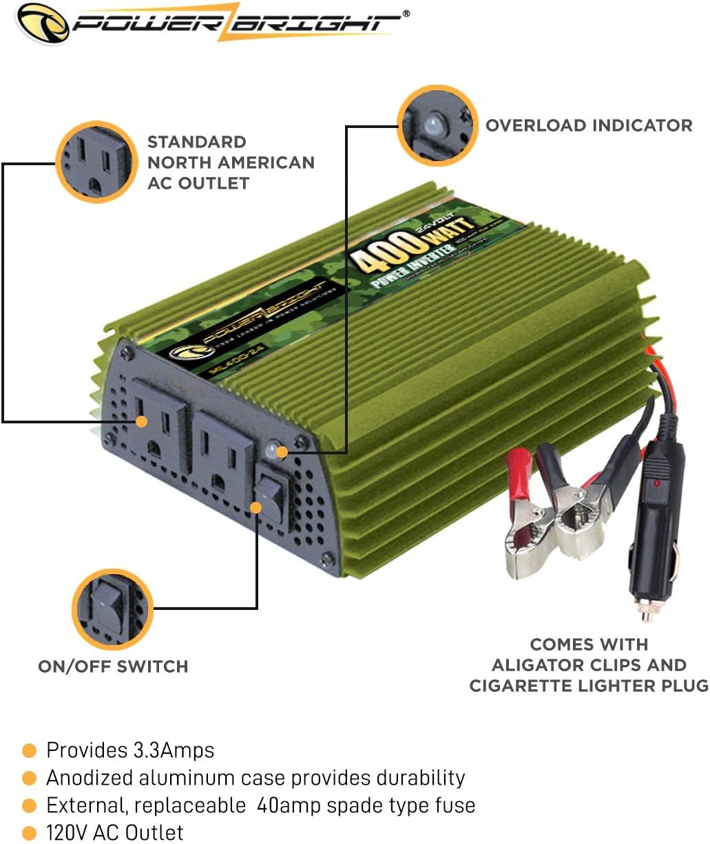 400 Watt 24V Modified Sine Wave Power Inverter with Dual 110V AC Outlets Q781452