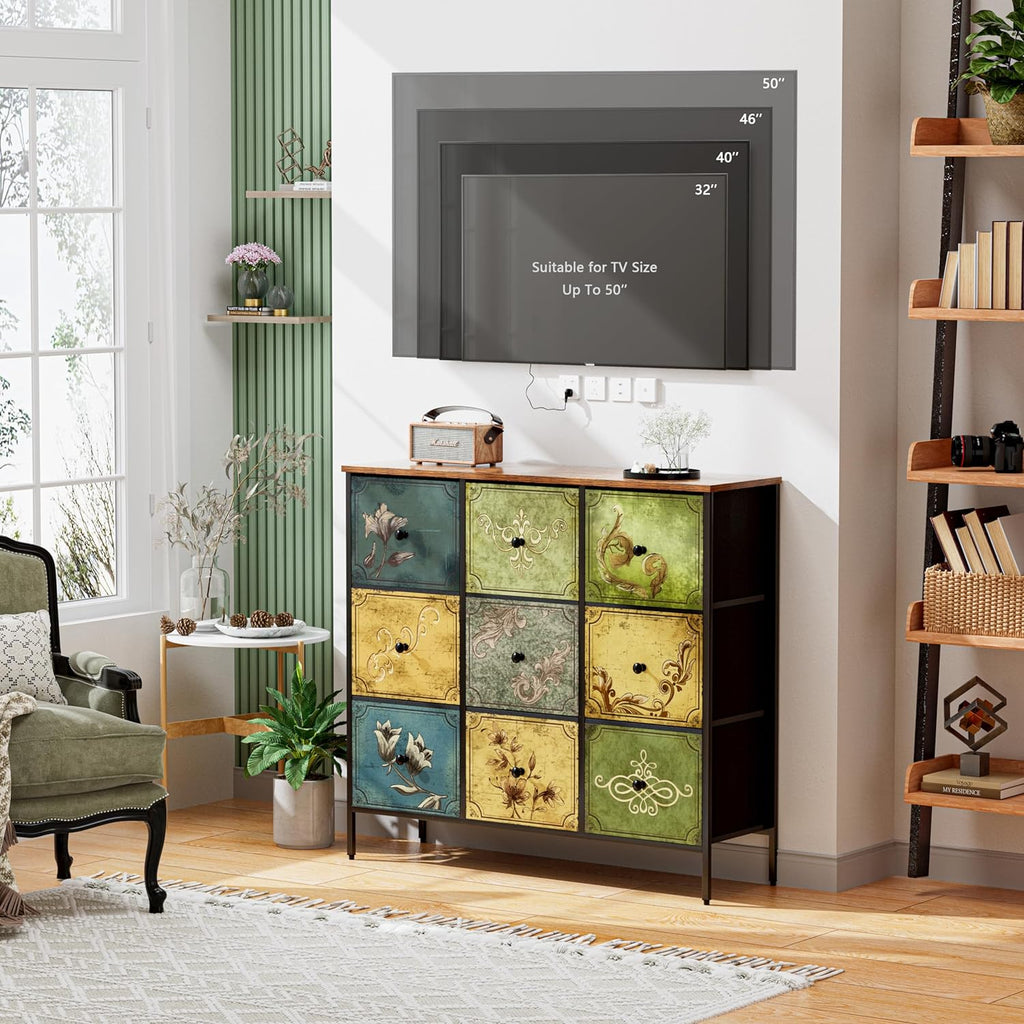 9 Fabric Drawer Dresser Storage Organizer with Wooden Top Q796346