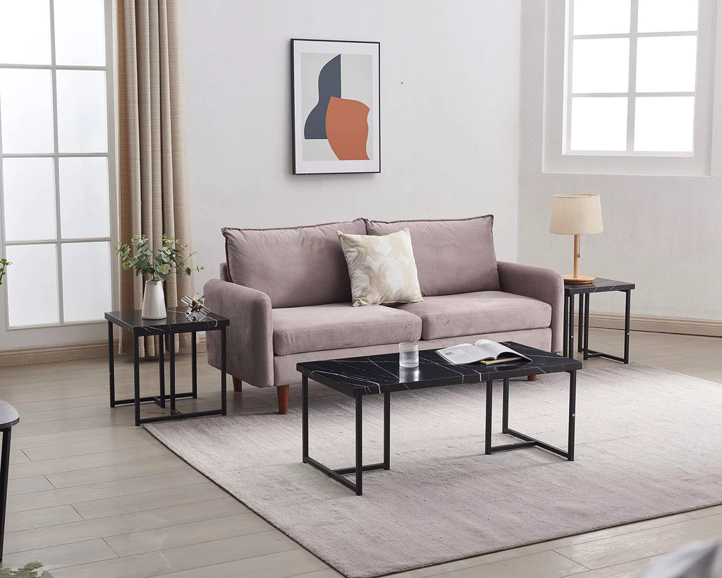 3 Piece Faux Marble Coffee Table End Table Set E614