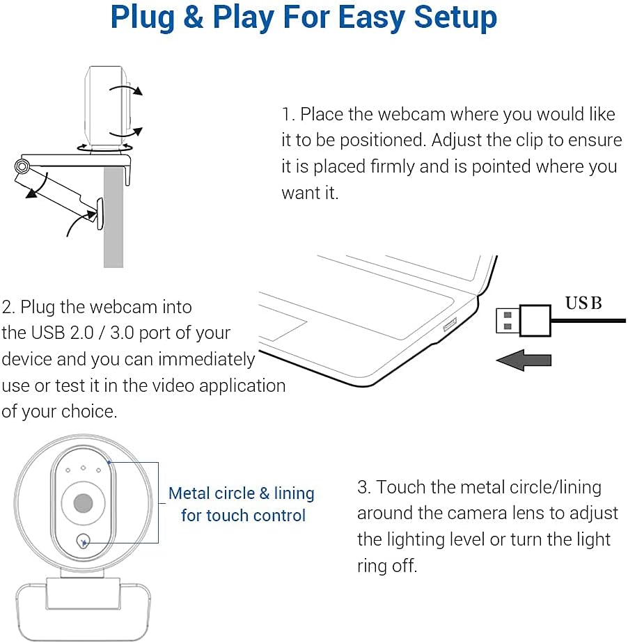1080P Webcam with Ring Light, Privacy Cover and Dual Microphone I336