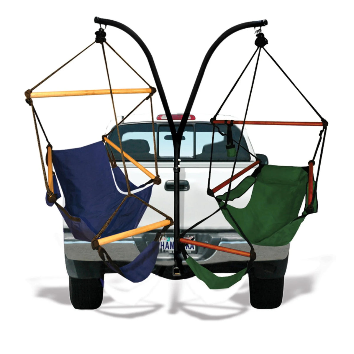 Hunter Green Hammock Trailer Hitch Stand with Wood Dowels Chair Combo M471