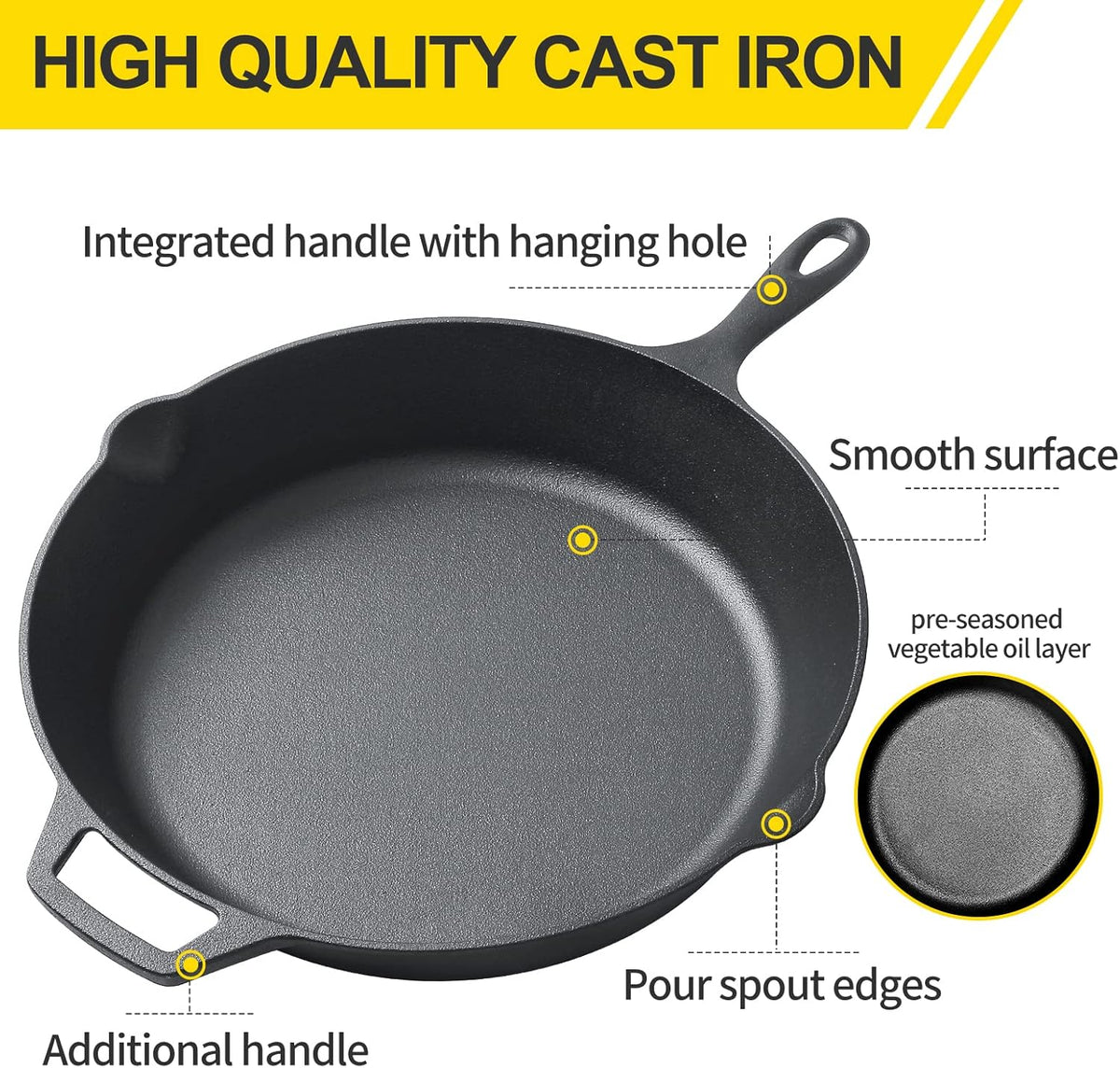Pre-Seasoned Cast Iron 15 Dual Handle Frying Pan B884