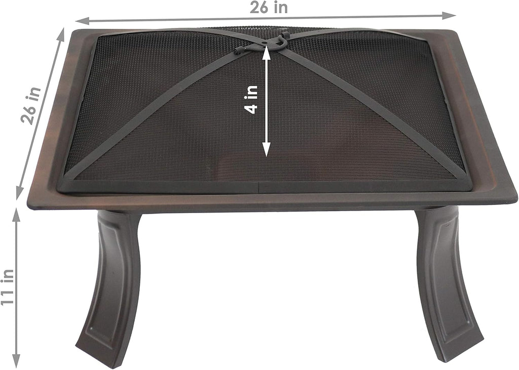 26-Inch Square Wood Burning Fire Pit with Spark Screen, Poker and Carrying Case X440541