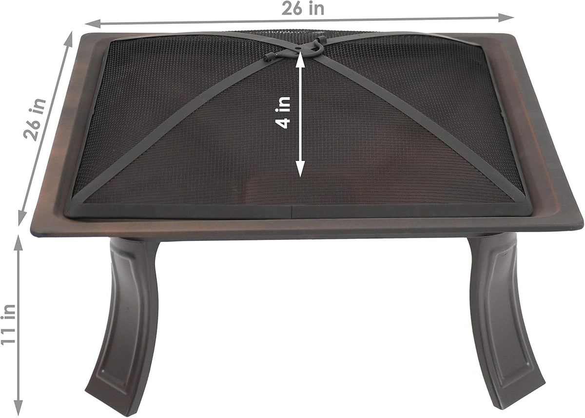 26-Inch Square Wood Burning Fire Pit with Spark Screen, Poker and Carrying Case X440541