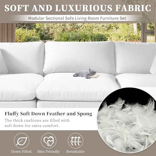 White U-Shaped Sectional Sofa with Detachable Covers E27841