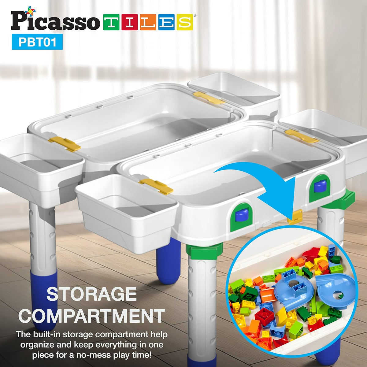 Kids Play Table & Chair Set with Storage, 331pcs Building Blocks and Marble Run Z636