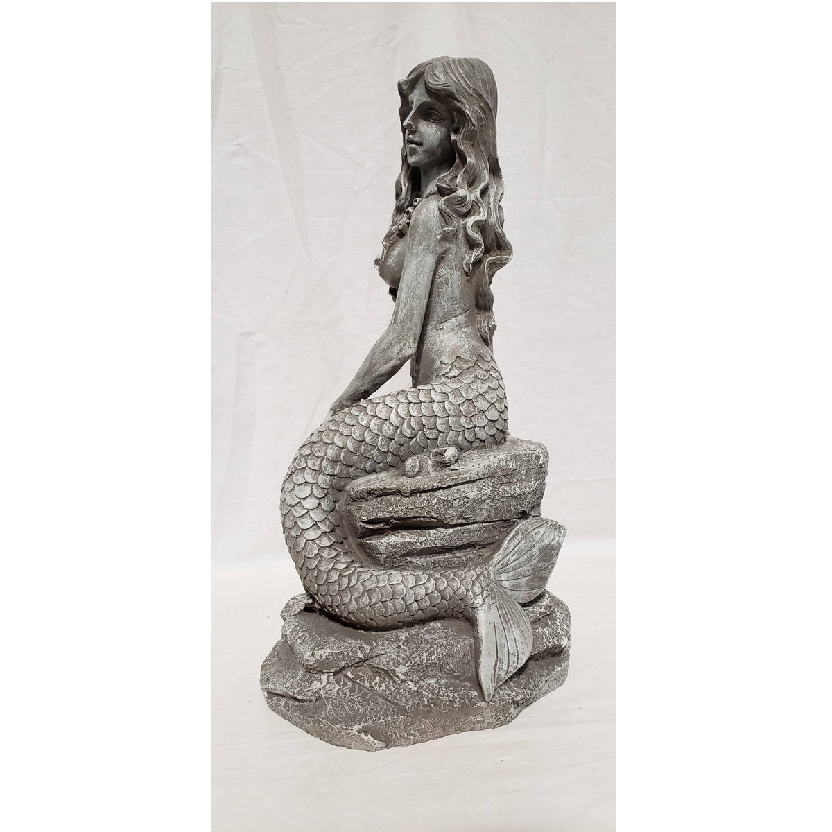 Gray Whitewashed Ceramic Mermaid Statue B688