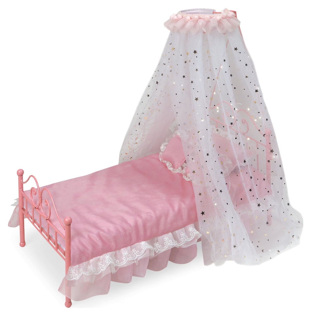Pink Metal Doll Bed with Canopy and Bedding I198427
