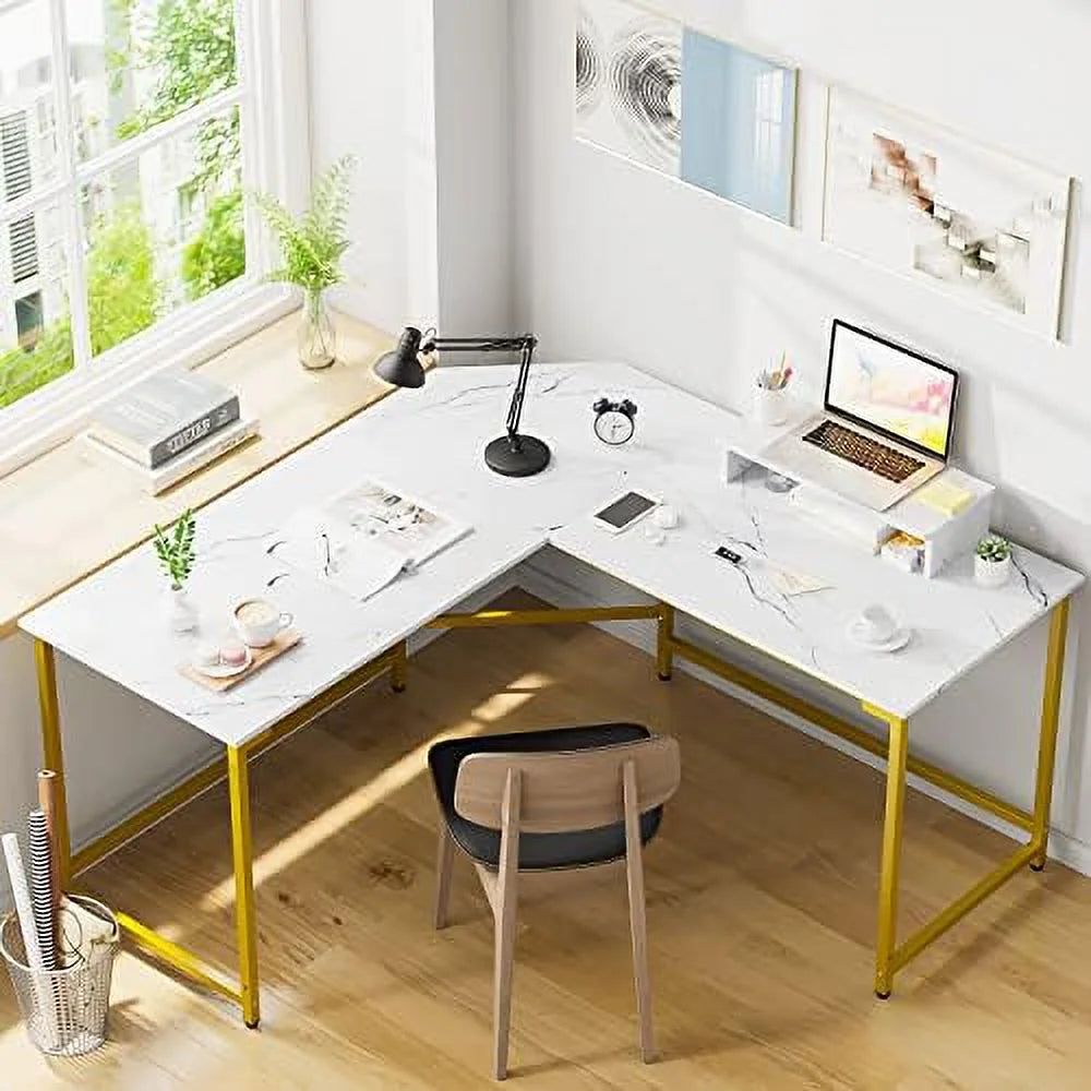 59" L Shaped Corner Computer Desk with Monitor Stand S349405