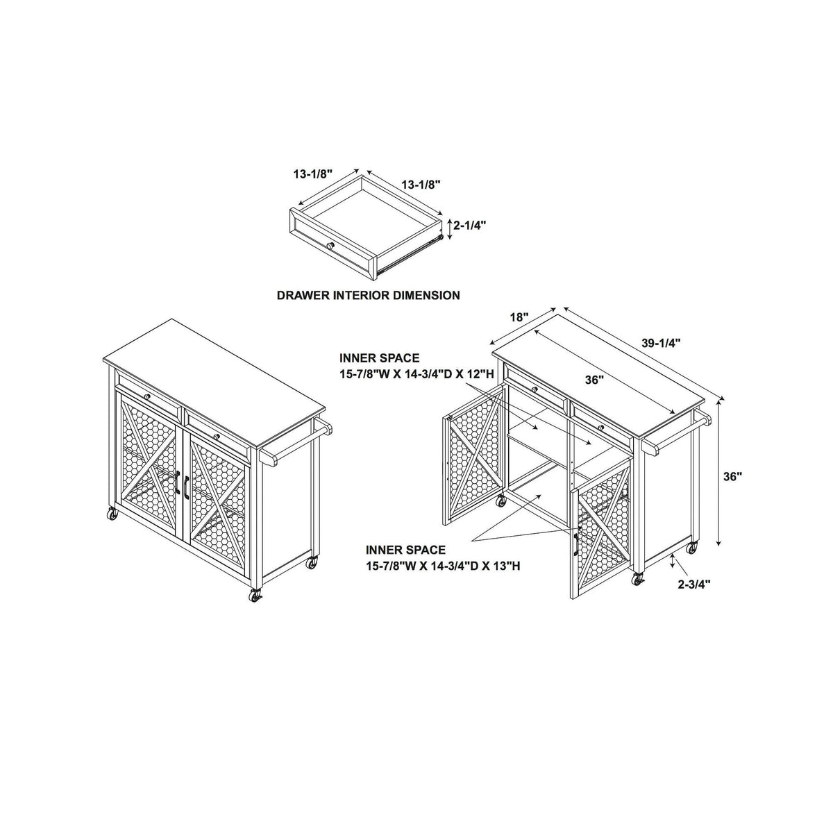 Rustic Brown Kitchen Cart D14869