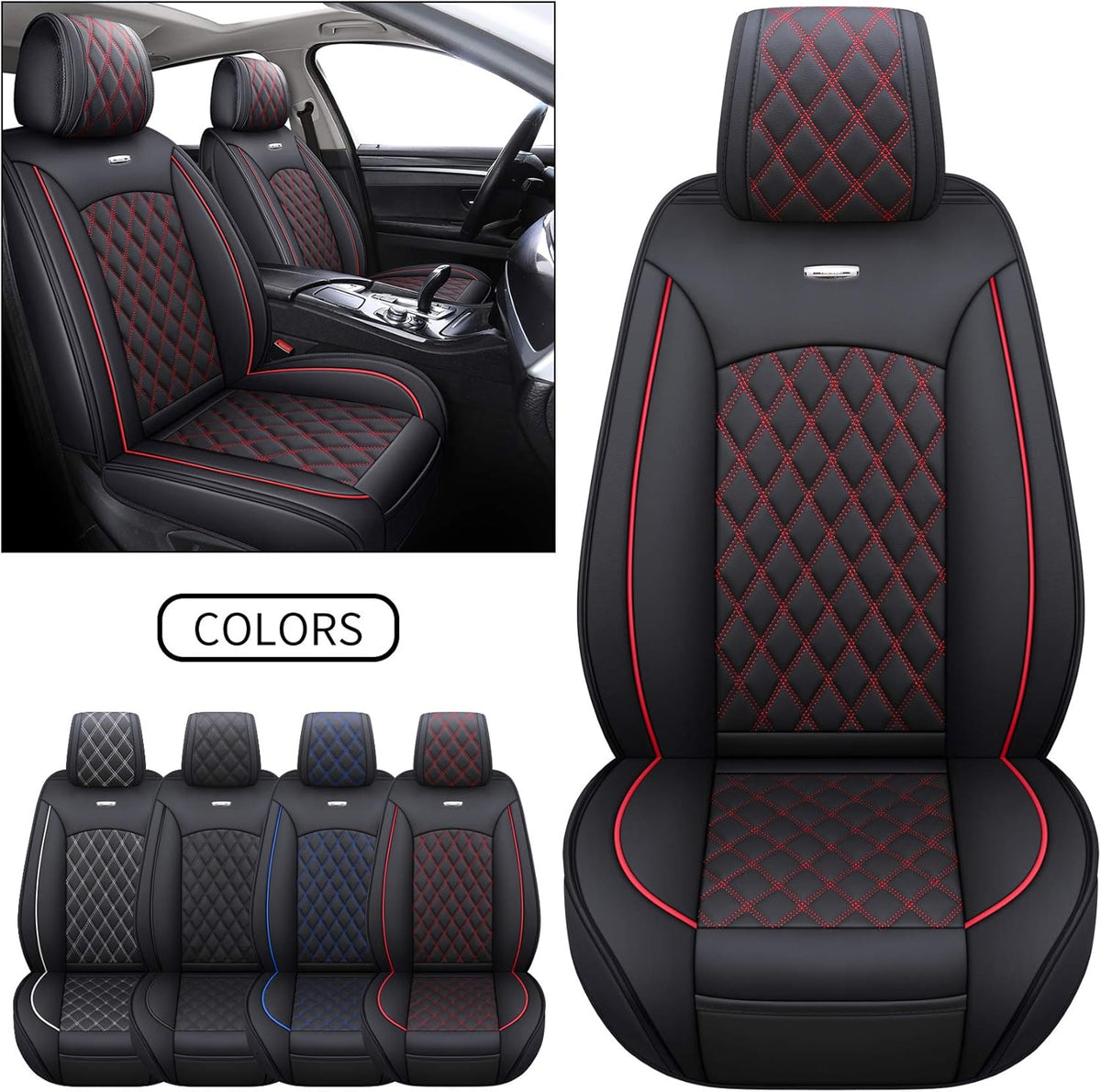 Black-White Waterproof Leather Car Front Seat Covers (2 PCS Front) D443170