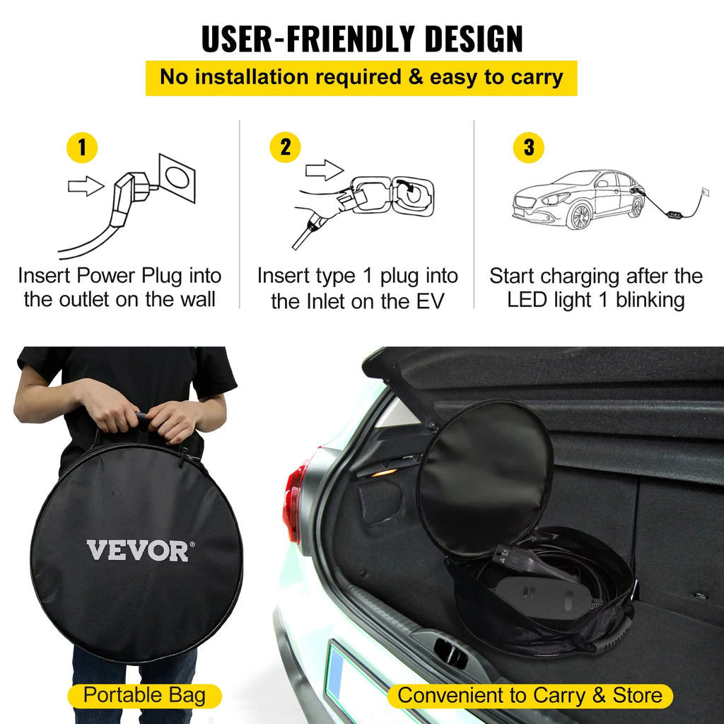 16 Amp 110V-240V Portable Electric Vehicle Charger with 25 ft Charging Cable U305960
