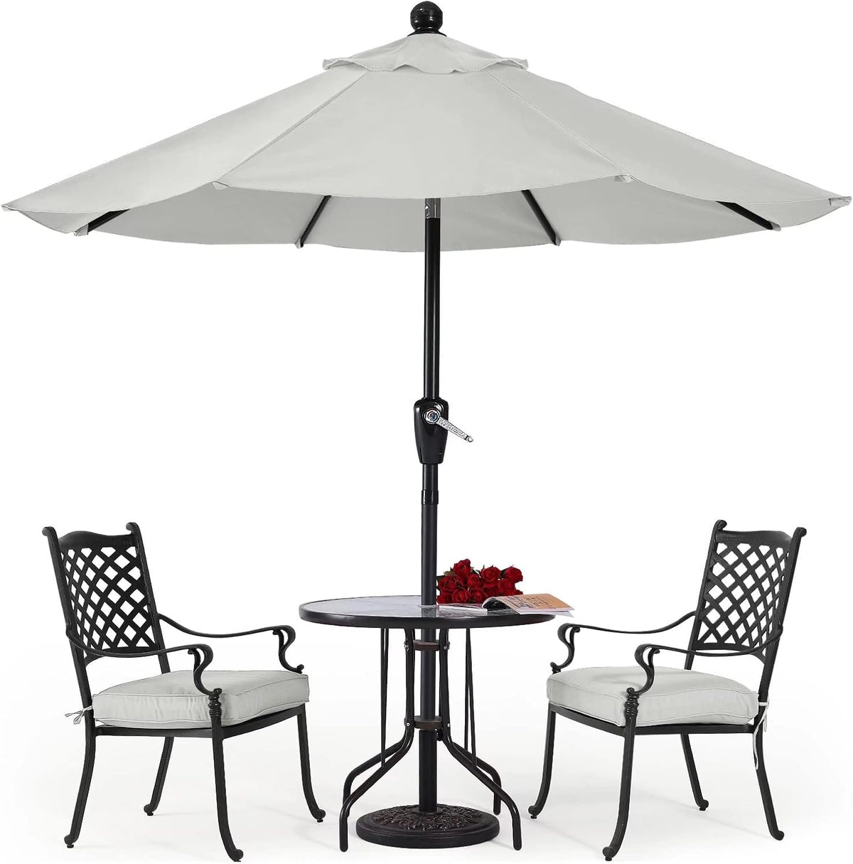 Square Solar Led Patio Umbrellas 7.5FT x 7.5FT Navy Blue I3047
