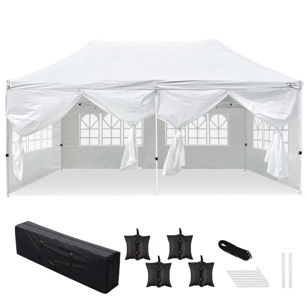 White 10x20ft Pop Up Gazebo with 4 Sidewalls K500