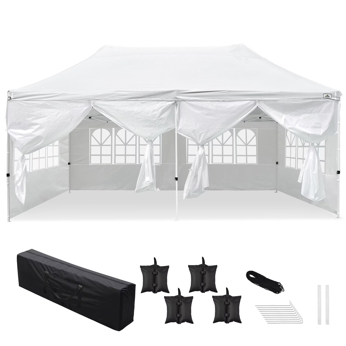 White 10x20ft Pop Up Gazebo with 4 Sidewalls K500