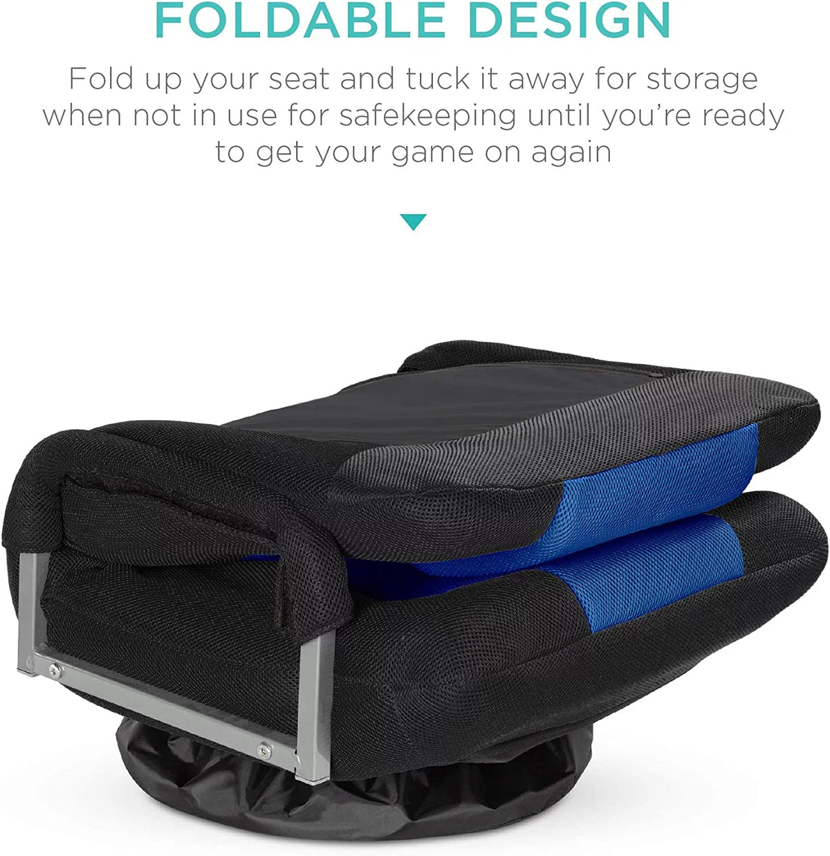 Swivel Gaming Chair with Lumbar Support, Armrest Handles, Adjustable Foldable Backrest - Black/Blue C317095