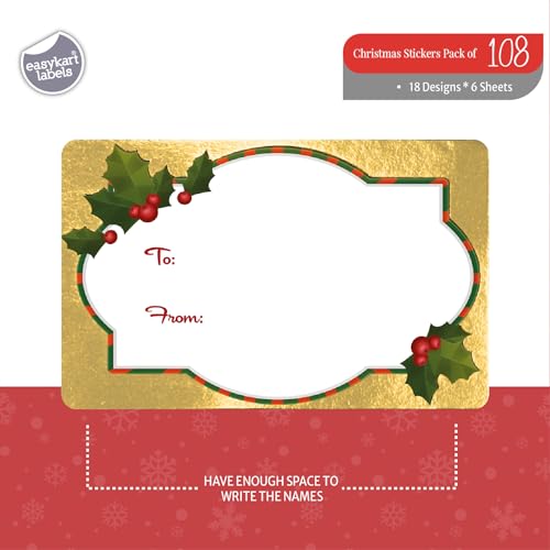Christmas Gift Name Tag Stickers with Gold Foil, 18 Assorted Patterns C812435