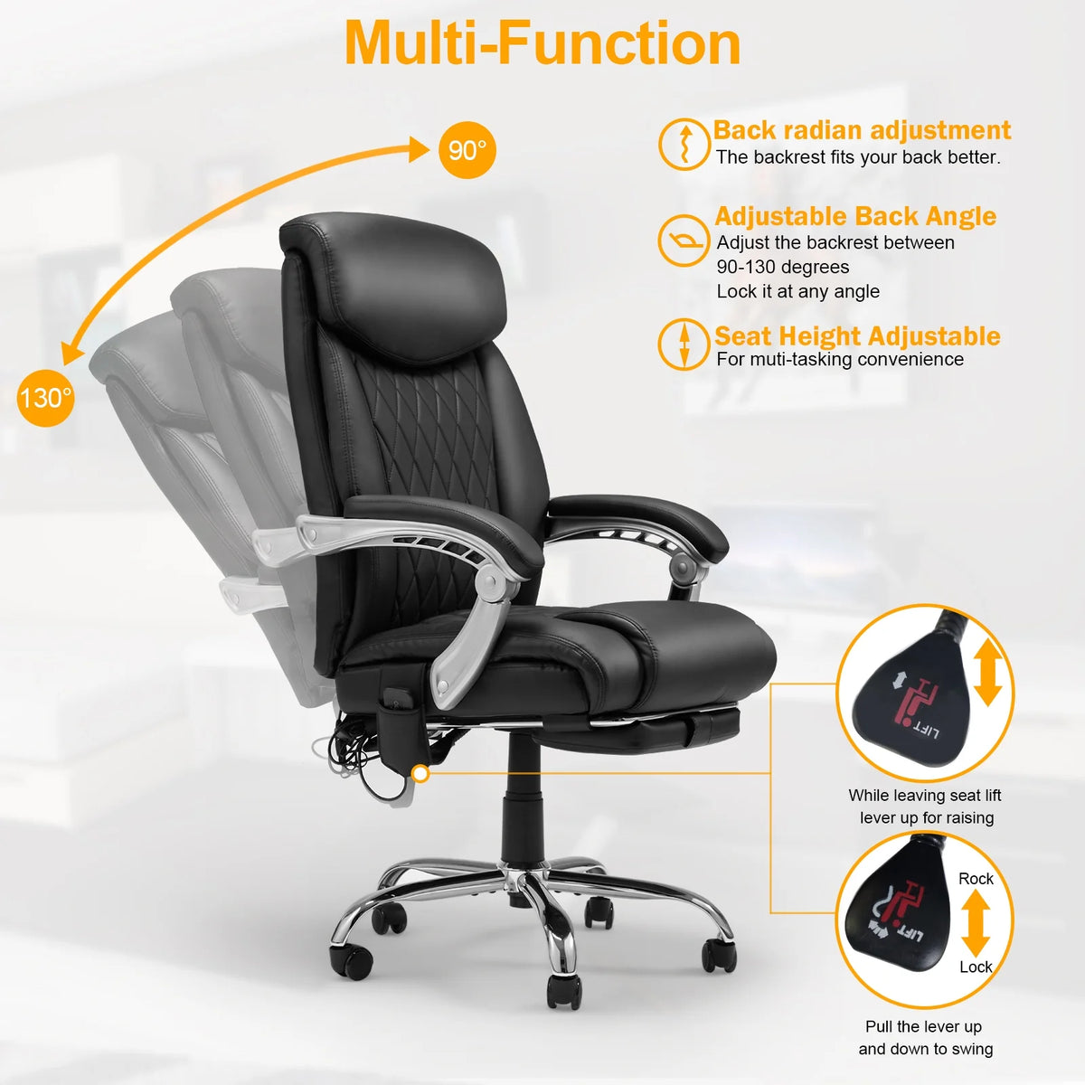 Black Ergonomic Office Chair with Lumbar Support and Massage B411966