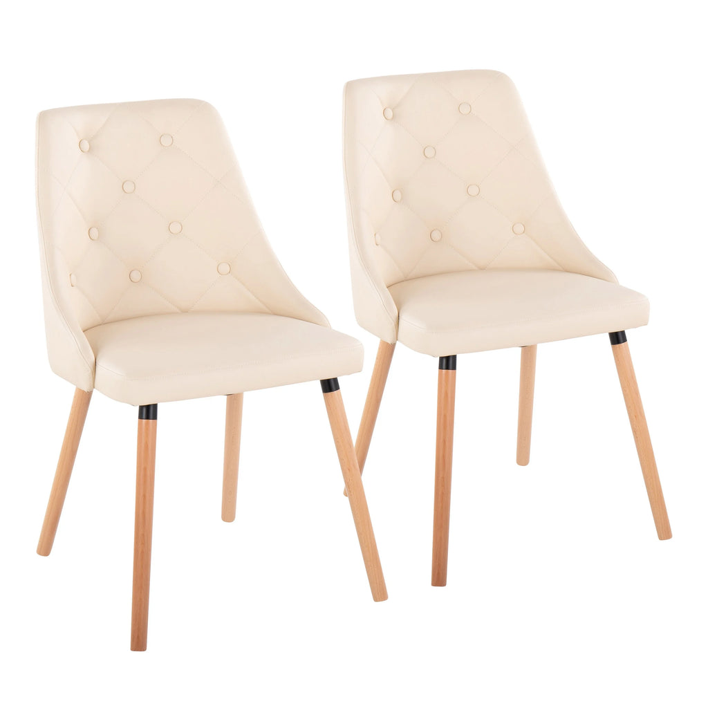 Cream Faux Leather Chair with Tapered Wood Legs Set of 2 J146