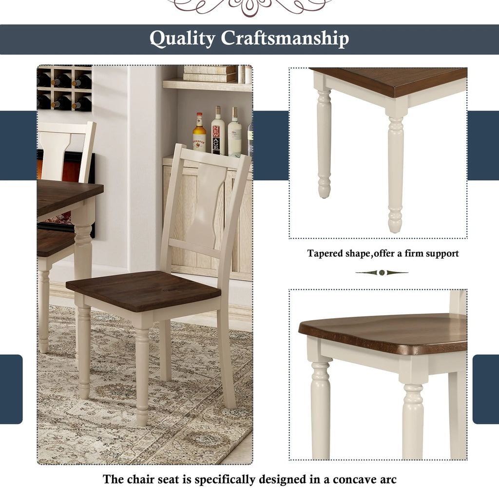 6-Piece Wooden Dining Set with 4 Upholstered Chairs & Bench R466598
