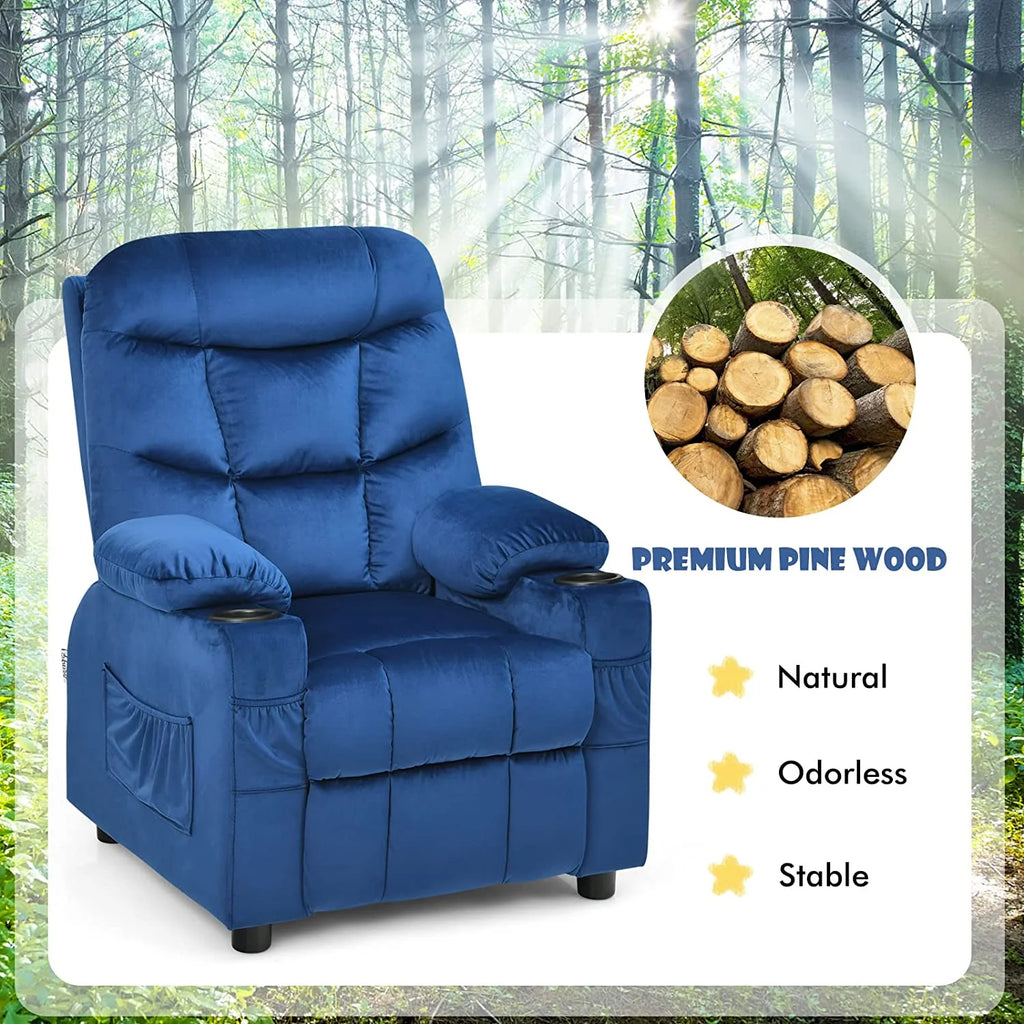 Blue Toddler Recliner Chair with Cup Holder F795193