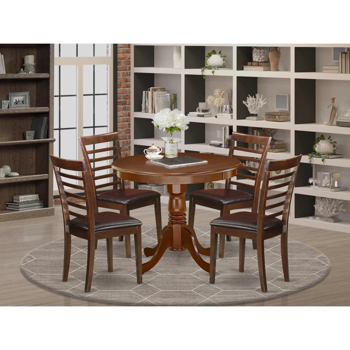 Antique 5-piece Dining Set with Faux Leather Seat N88237