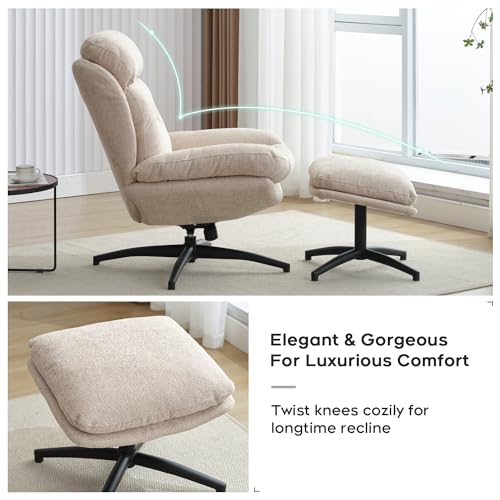 Beige Chenille Swivel Accent Chair with Ottoman R324