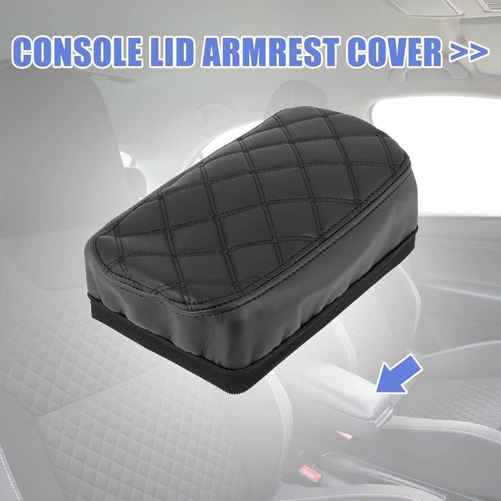 Black Microfiber Leather Center Console Lid Armrest Cover I231
