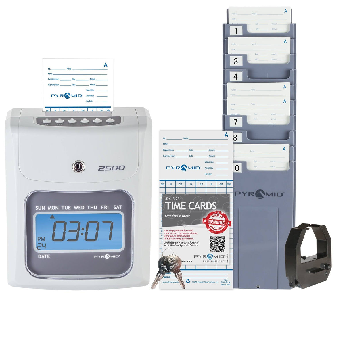 Time Clock Bundle with 100 Time Cards, Card Rack and Ribbon R9481