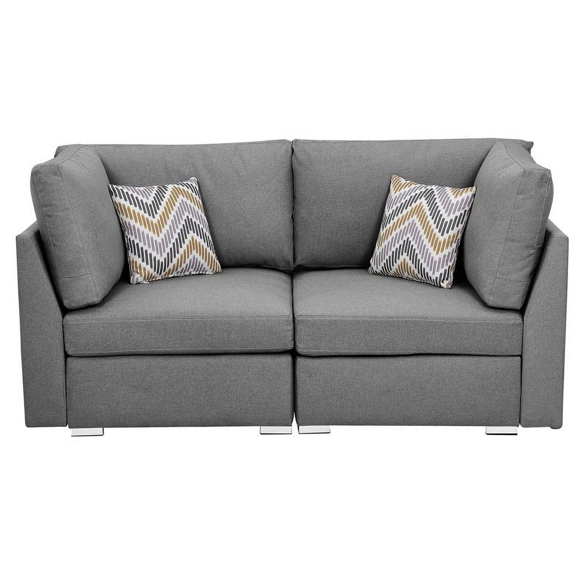Gray Linen Fabric Loveseat Couch with Pillows T548