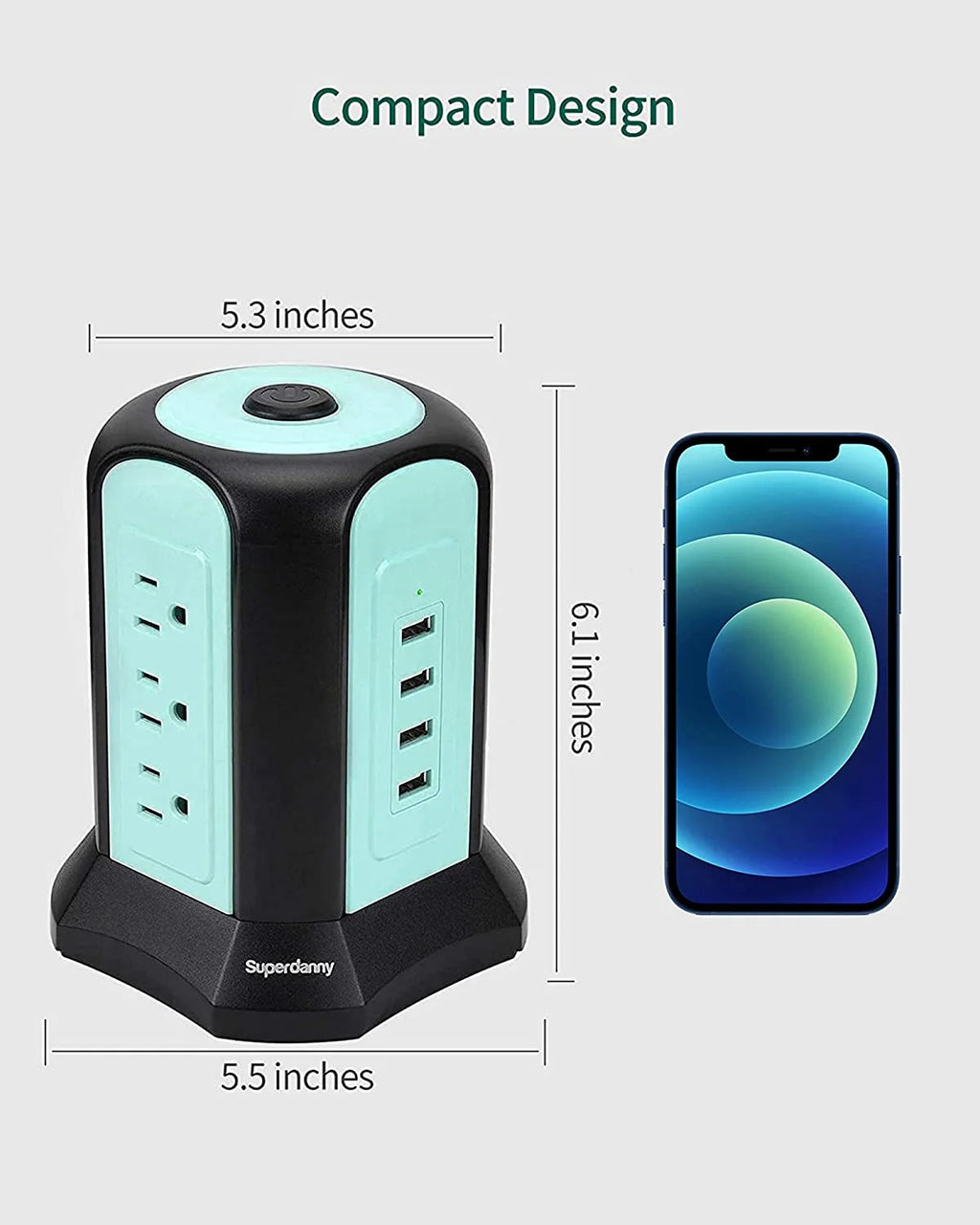 Blue Surge Protector Tower Power Strip with 9 Outlets D930