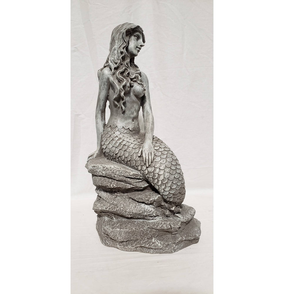 Gray Whitewashed Ceramic Mermaid Statue B688