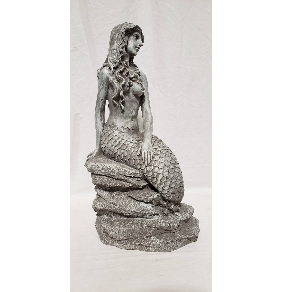 Gray Whitewashed Ceramic Mermaid Statue B688