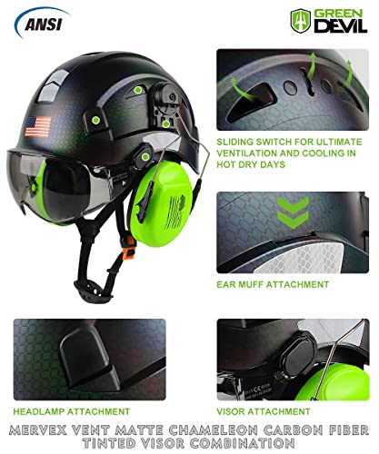 Safety Helmet Hard Hat with Visor and Ear Protection Adjustable Lightweight Vented ABS Work Helmet 6-Point Suspension D411