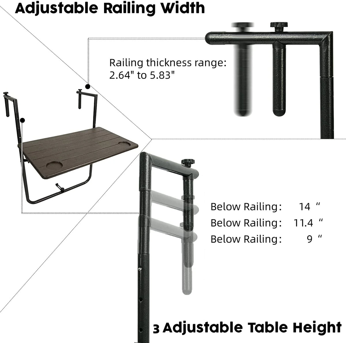Folding Balcony Hanging Table, Outdoor Railing Bar Serving Table, Antique Wood Grain K721706