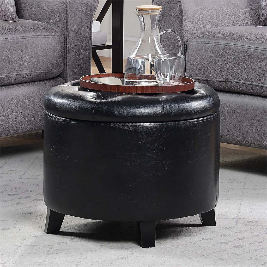 Black Round Storage Ottoman H2309